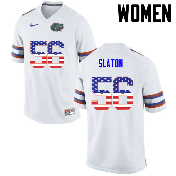 Women Florida Gators #56 Tedarrell Slaton College Football USA Flag Fashion Jerseys-White - Click Image to Close